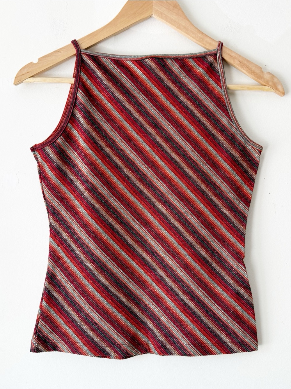 Vintage Y2K Metallic Glitter Striped Halter High Neck Tank Top Size Large